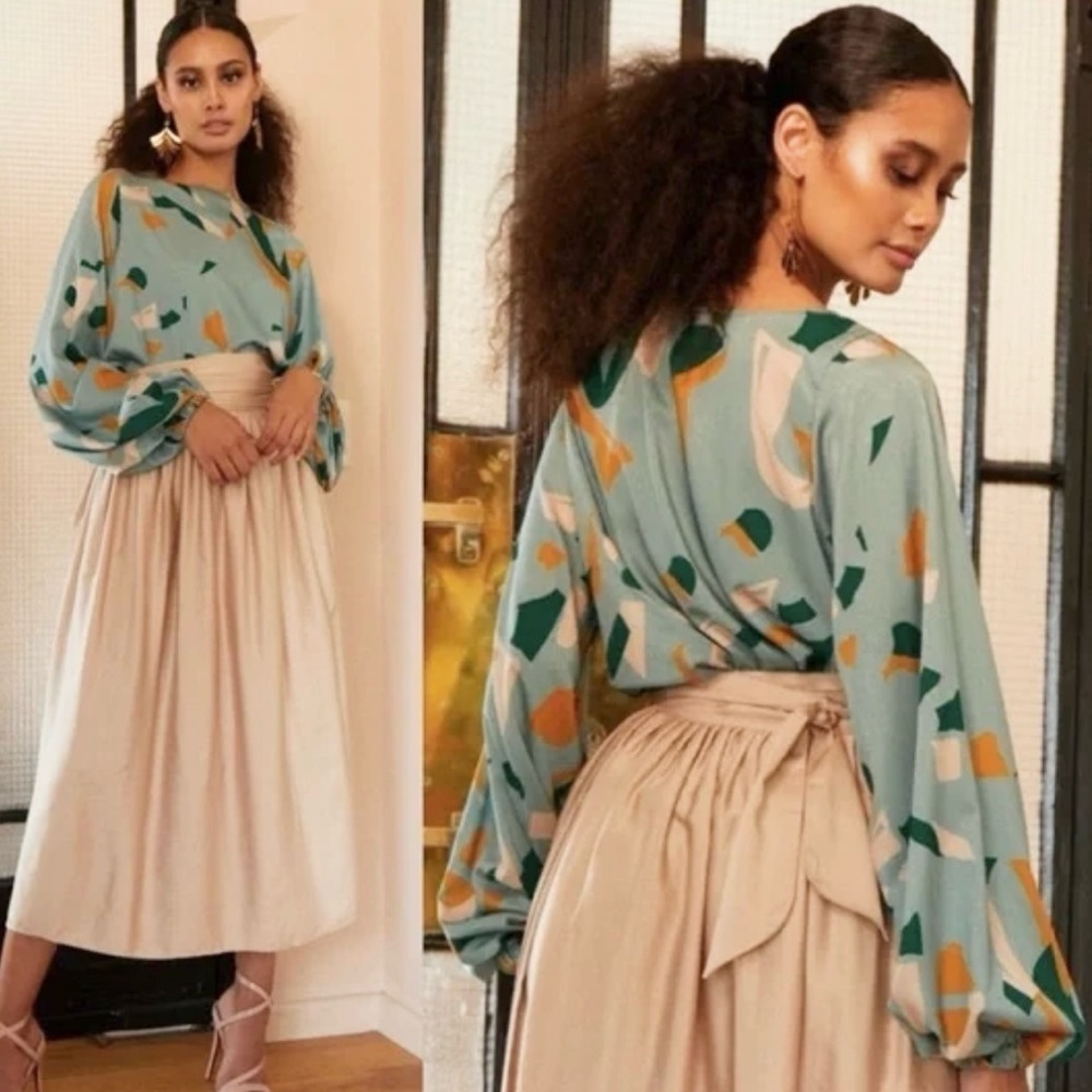 Diarrablu Reem Saly Print Blouse 2X Long Sleeve Shirt Artisan Made in Senegal